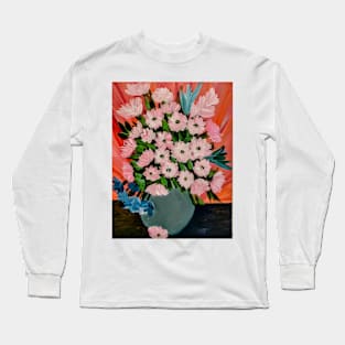 Some lovely pink flowers in a turquoise vase Long Sleeve T-Shirt